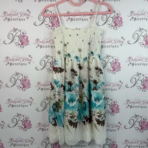 Nice forever dress smocked flowers Charming Floral - White, Blue, and Brown